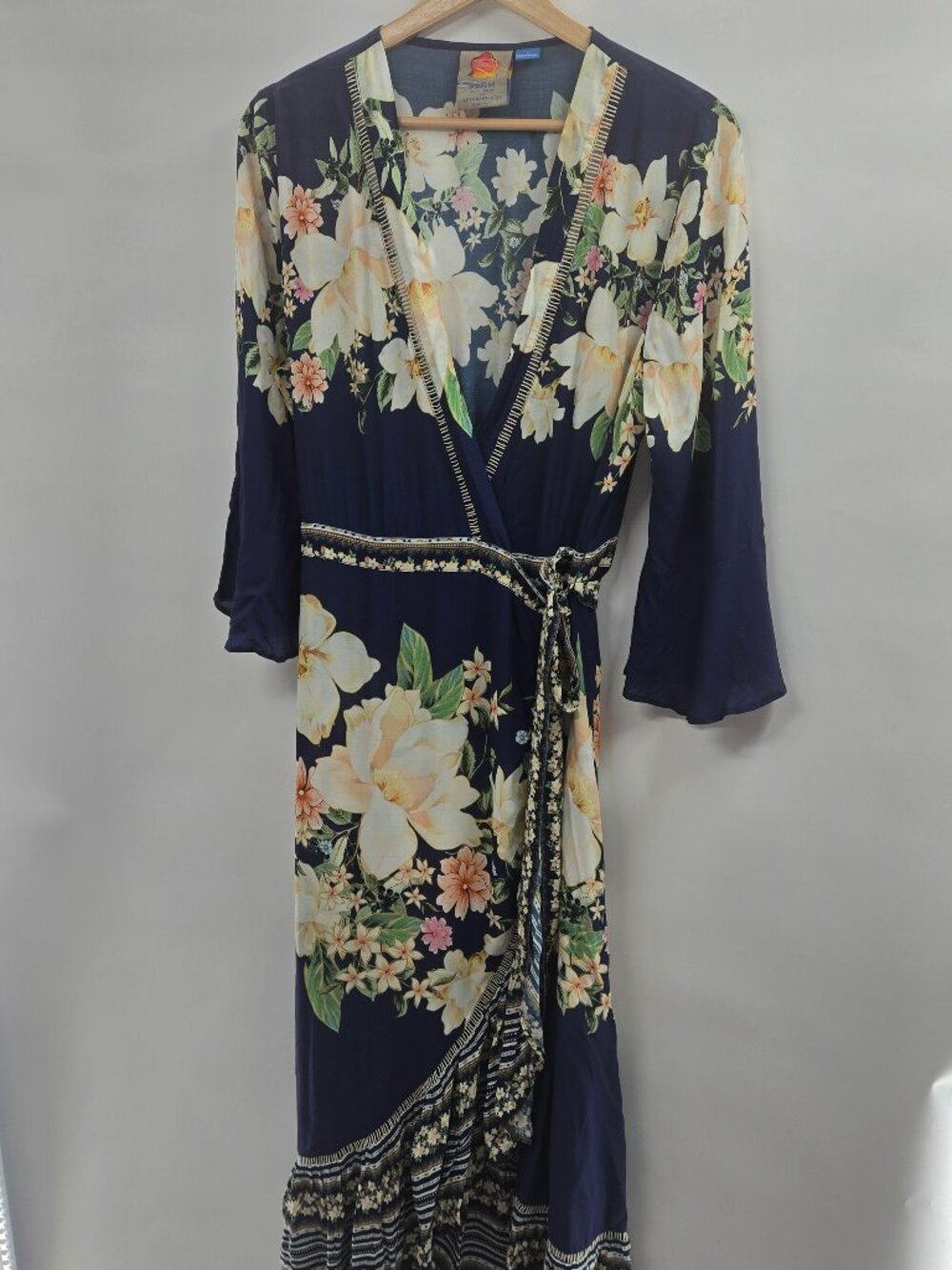 Farm Rio For Anthropologie Blue "Midnight Flower" Wrap Dress Size Small